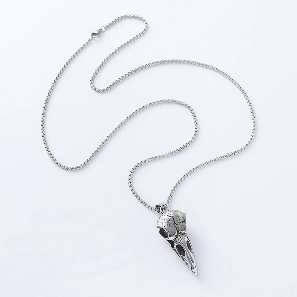 Fashion Vintage Crow Skull Pendant Silver Punk Style Viking Crow 304 Stainless Steel Bird Skull for Men and Women