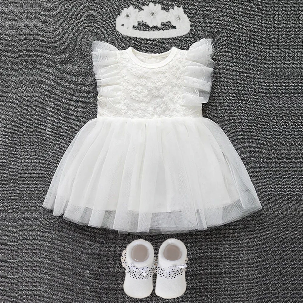 New Born Baby Girl Dress Clothes Christening Dress Classic Infant Baptism Wedding Tulle Dress for Spring Summer 0 3 6 Months