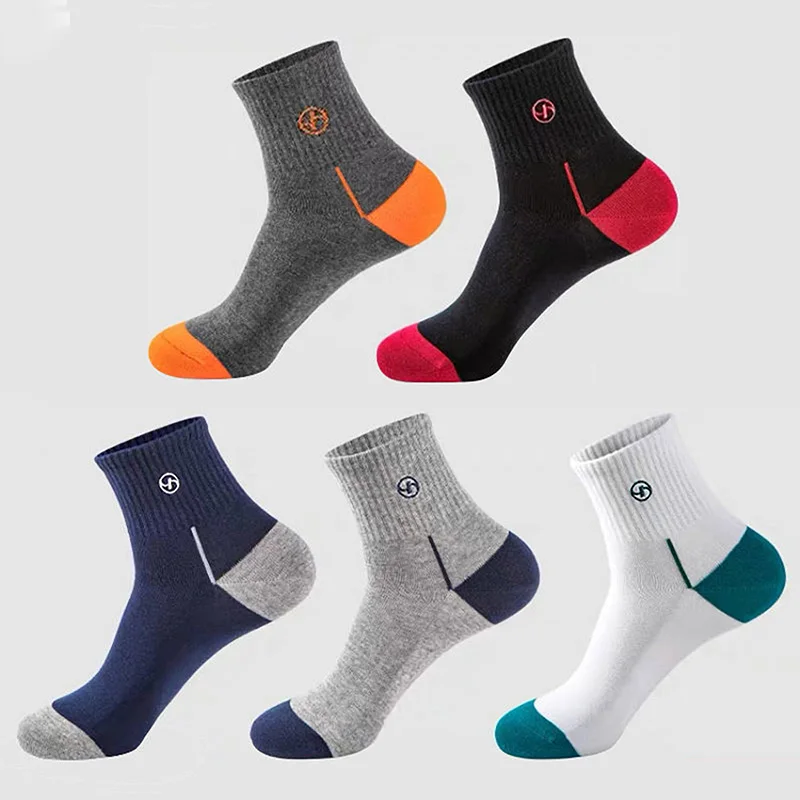 

5 Pairs Men's Elastic Athletic Sports Socks Anti Odor & Sweat Absorption Fashion Crew Socks For Daily And Outdoor Wearing