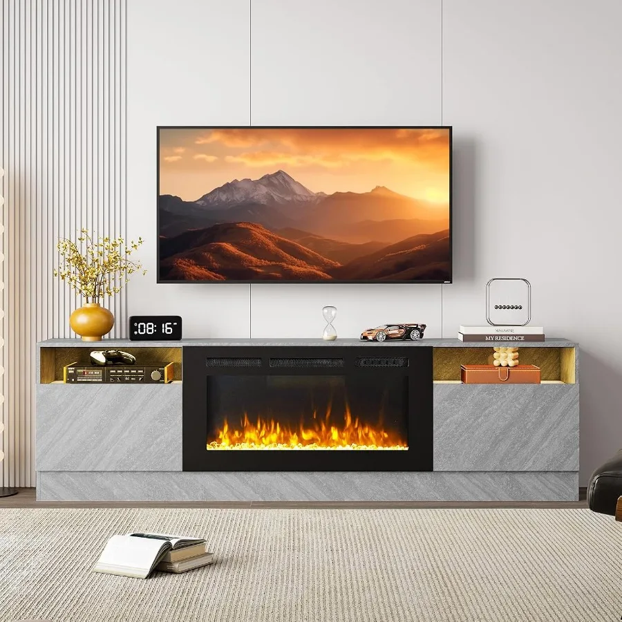 

80" Fireplace TV Stand with 36" Electric Fireplace LED Light Entertainment Center for TVs Up to 90" High-Gloss Door Modern TV C