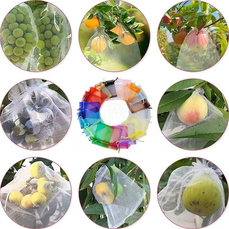 Fruit Protection Bags 100PCS Grapes Mesh Bag Pest Control Anti-Bird Vegetable Fruits Net Garden Planter Strawberry Grow Bags