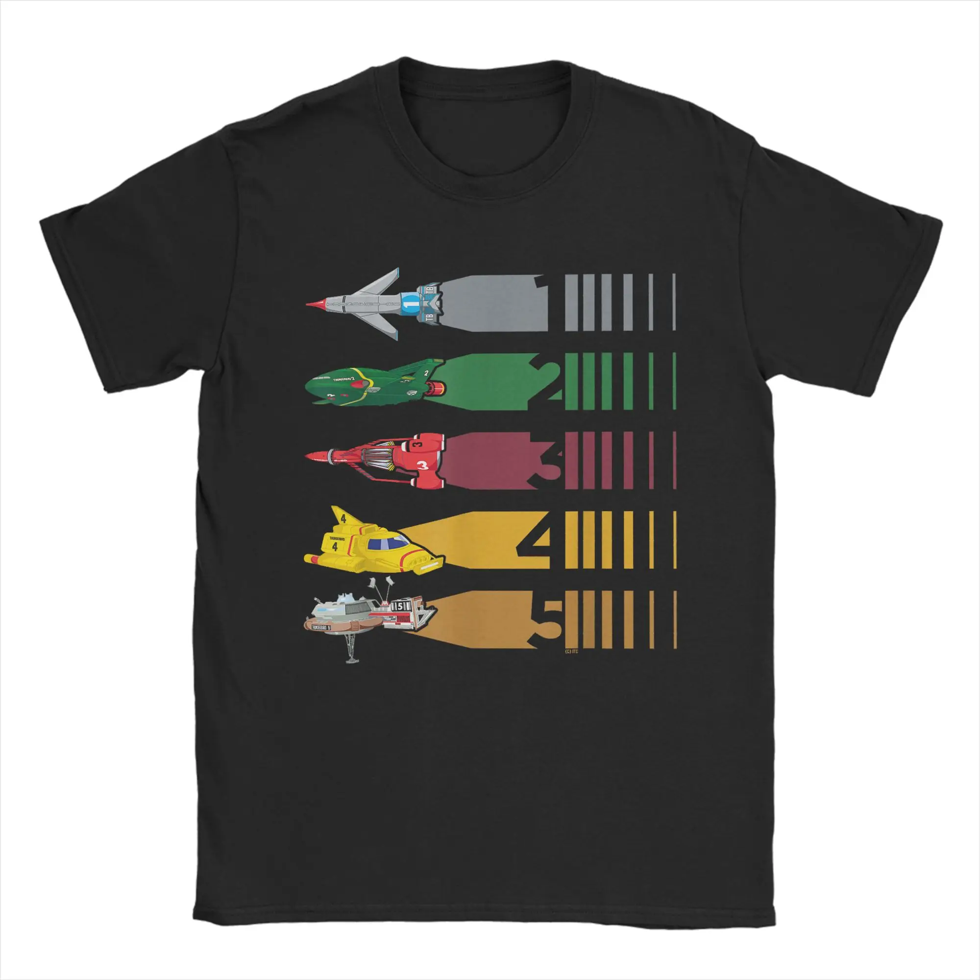 Thunderbirds 1-5 Vehicle Colour Stripes T-Shirts Men Vintage 100% Cotton Tee Shirt Short Sleeve T Shirts New Arrival Clothing