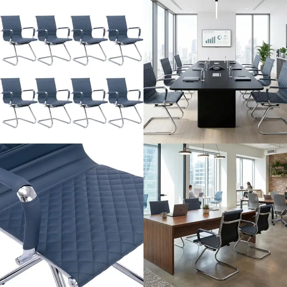 

Navy Blue PU Leather Conference Room Chairs Set of 8 with Back Support