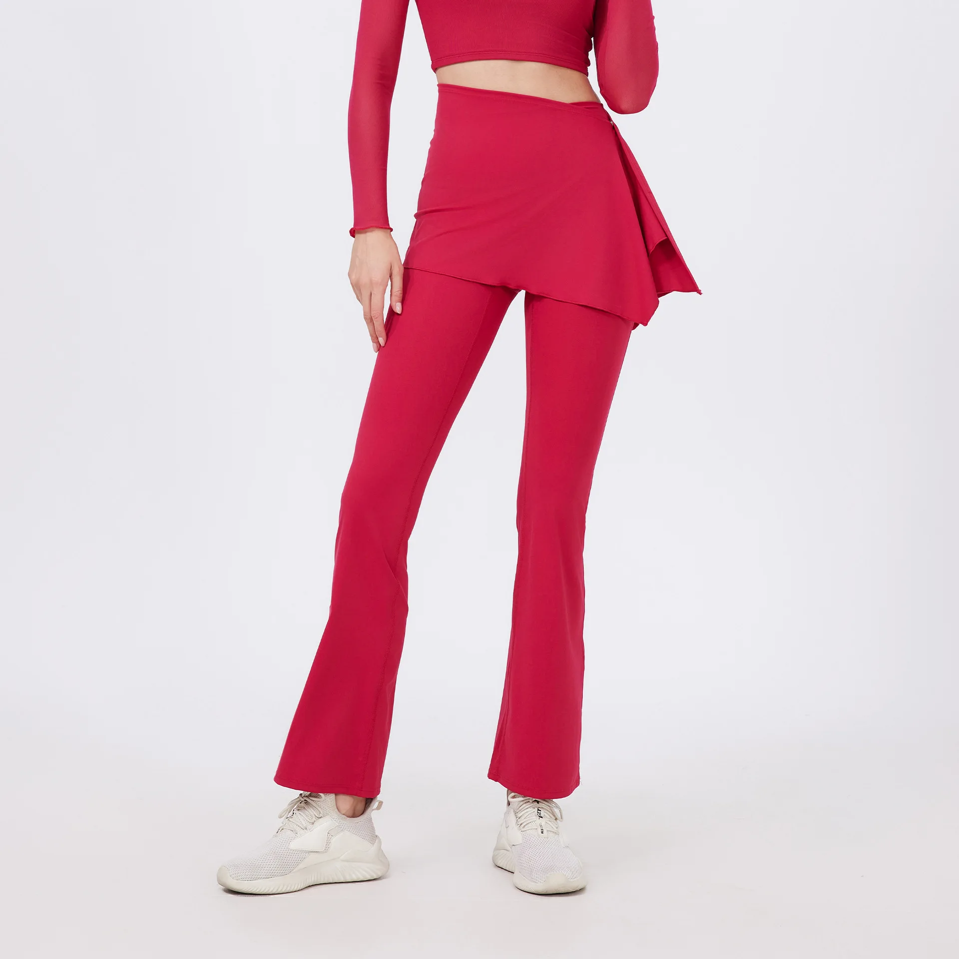 Two-Piece High-Waist Pleated Hip-Lifting Naked Yoga Pants Fart Curtain Outer Wear Running Pants Breathable Fitness Flared Pants