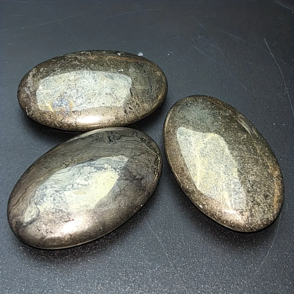 1pc Natural Pyrite Oval Stone - Genuine Pyrite Metallic Golden, Oval Shape for Jewelry Making, Home/Office Decor