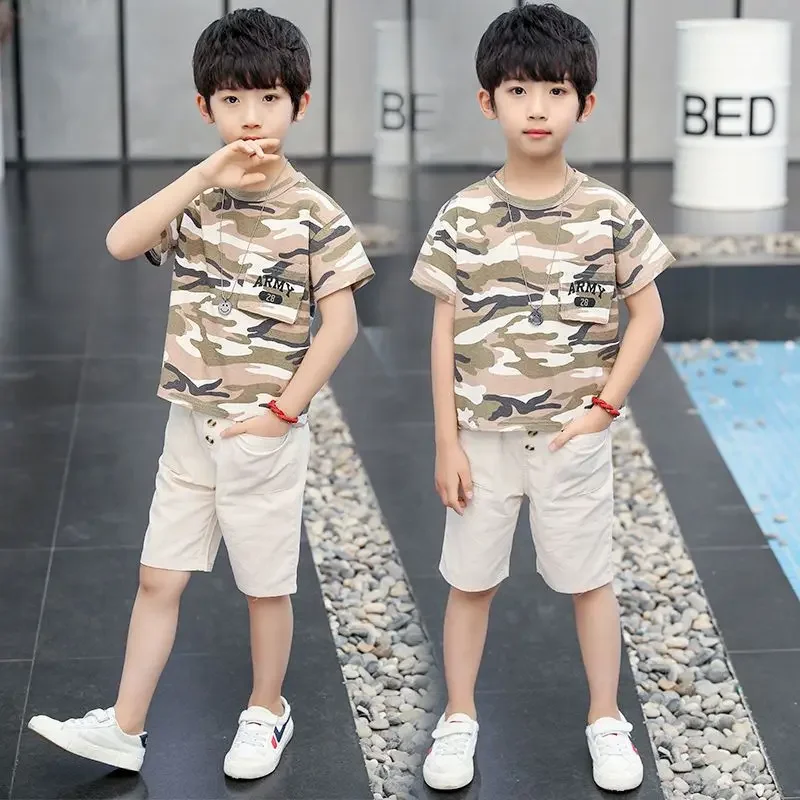 

2023 Fashion Print Baby Boy's Suit Cotton Summer Casual Clothes Set Top Shorts 2PCS Clothing for Boys Kids Clothes 4-12 Years