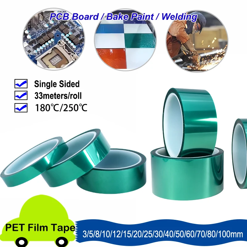 Green PET Film Tape 3~100mm High Temperature Heat Resistant PCB Solder SMT Plating Shield Insulation Protection Masking Tape