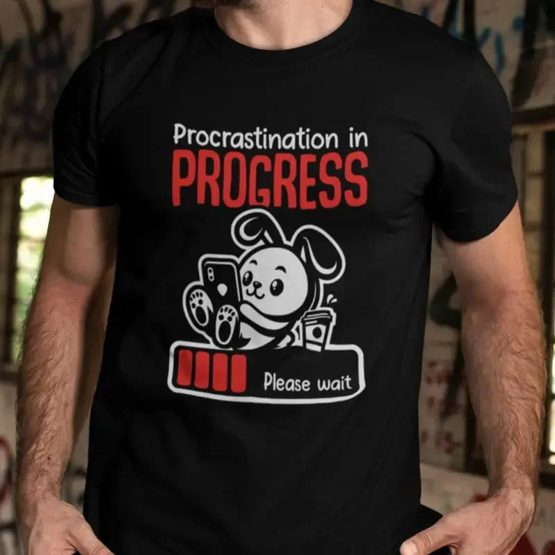 Procrastination in Progress Bunny Rabbit Cartoon Fun Saying Funny T Shirt