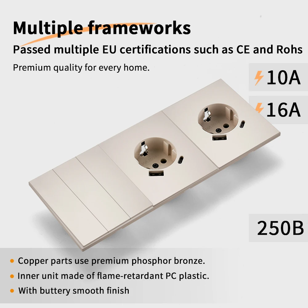 Skin Sensation USB A+C Rocker Switch Wall Socket Integrated Panel Button Light Switch Power Sockets Skin Feel Paint Embedded