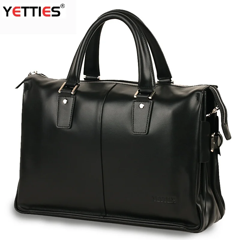 Men's Genuine Leather Handbag Lawyer Bag Horizontal Briefcase Large Capacity Business Travel Bag 15.6 Computer Bag