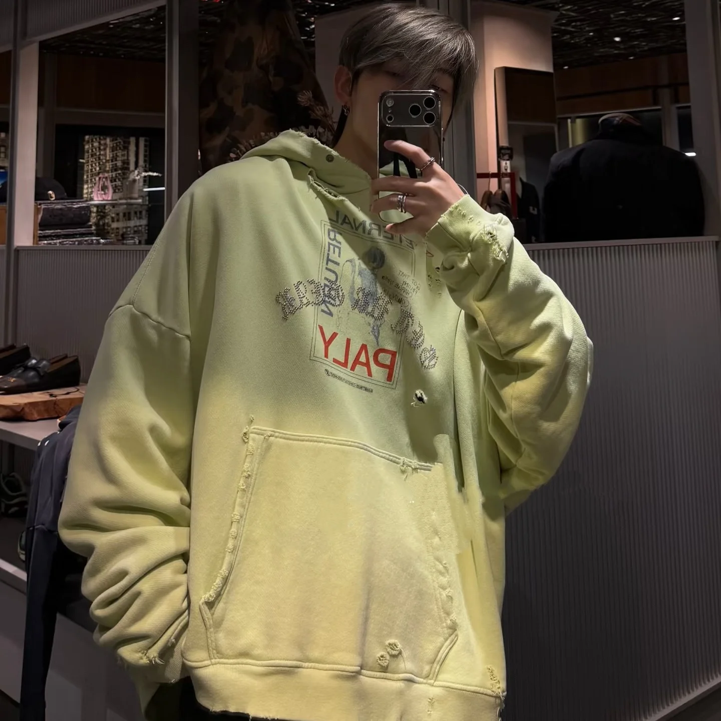 

Oversize Loose Hoodie ex High Street Sle Hole Design Sweatirt Streetwear Casual Long Sve Warm Comfortable Hoodie