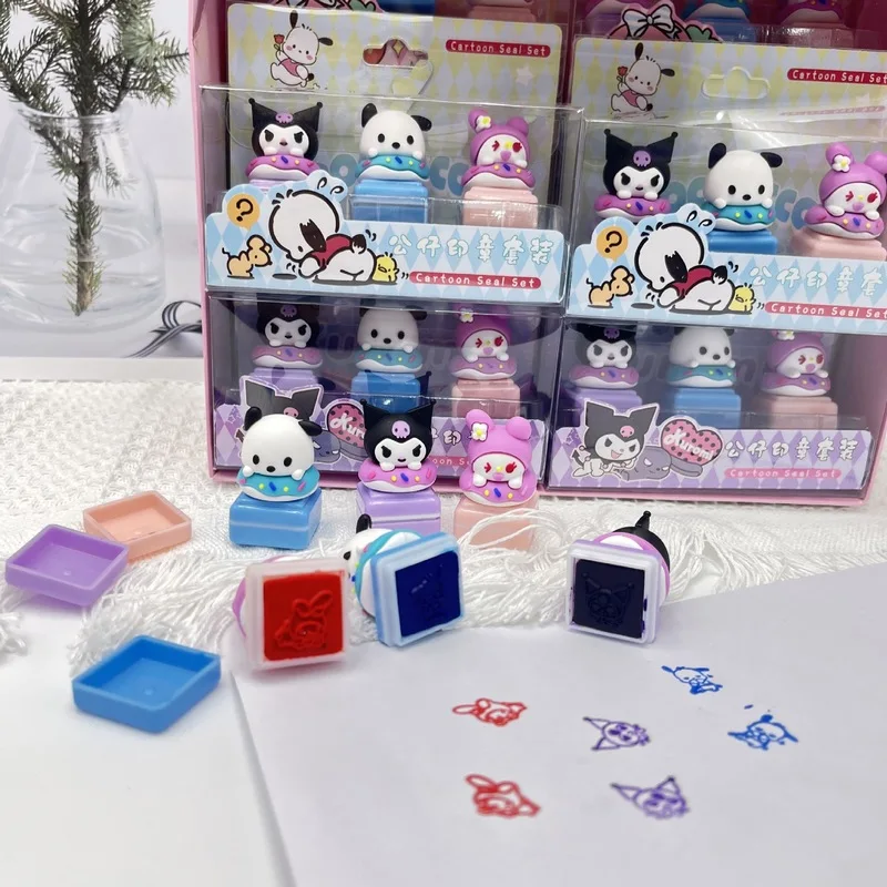 

36pcs/12sets Sanrio Seal Kuromi Mymelody Cartoon Portable Cute Press Seal Kindergarten Students Prizes Children's Gifts