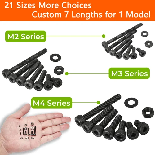 Imagen 2 del producto Kit de pernos métricos M2 M3 M4, 1260 Uds., tornillos con cabeza hueca hexagonal de 4-30MM, surtido de arandelas y tuercas de pernos de máquina de acero de aleación 12,9