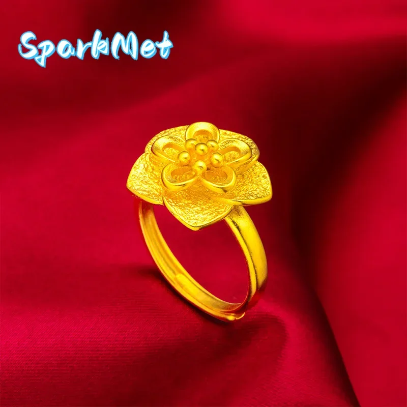 

SparkmetFlower Adjustable Ring for Women, 24K Gold, AU999 | Polished rose with diamond petals, flexible fit for daily elegance.
