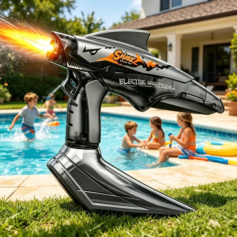 LED Simulierte Feuernde Hai-Wasserpistole für Erwachsene und Kinder Leistungsstarke Automatische Dauerfeuer-Wasserblaster Outdoor-Spielzeug