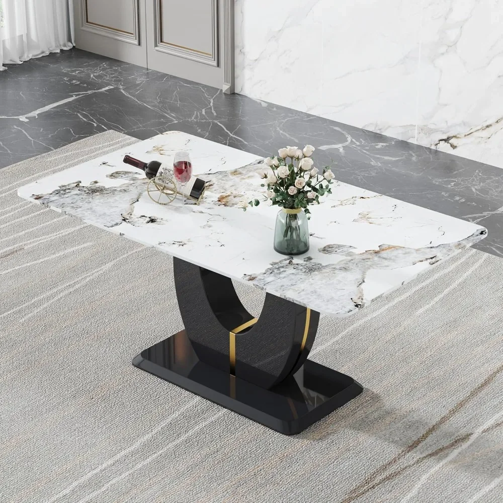 for 6,Rectangular kitchen table with faux marble tabletop ＆ Ideal for Dining Room, Kitchen Room