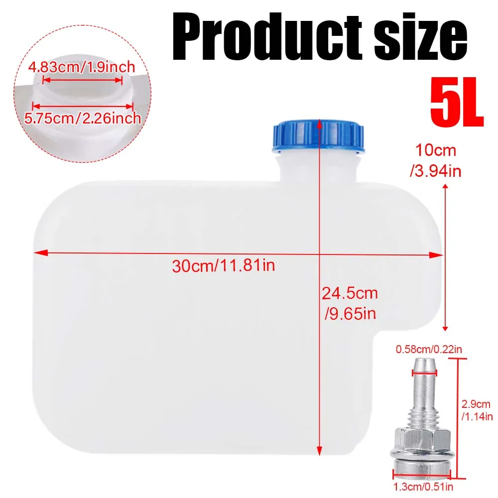 

5-литровый пластиковый топливный бак, подходит для автомобильных и грузовых дизельных отопителей, универсальный бак для воды с задней заглушкой