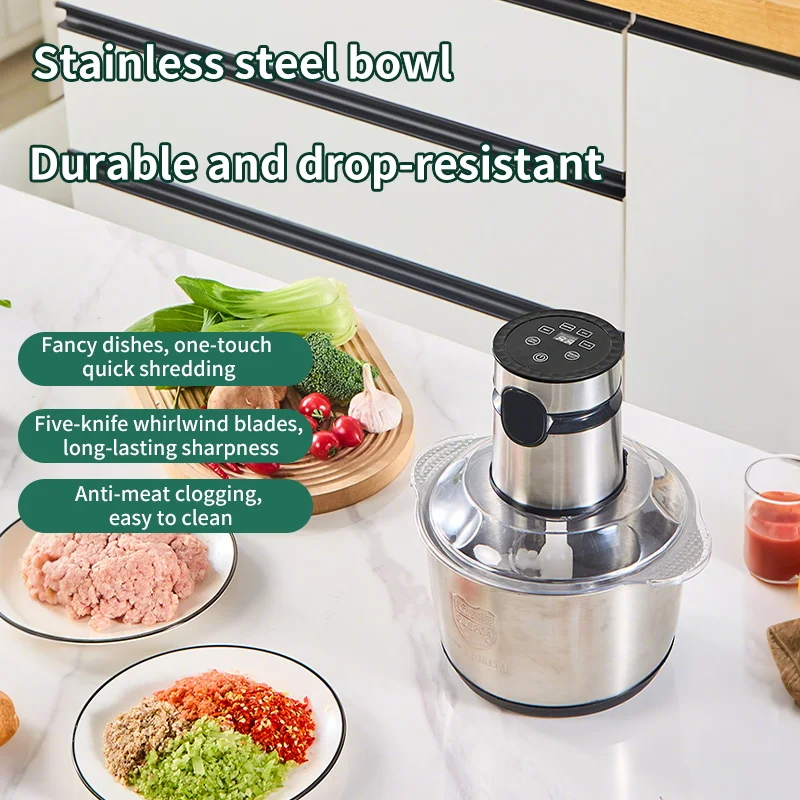 مفرمة اللحم الكهربائية 5 لتر كروشر من الفولاذ المقاوم للصدأ متعددة الوظائف معالج تقطيع الخضراوات الخلاطات عملية أغذية الأطفال