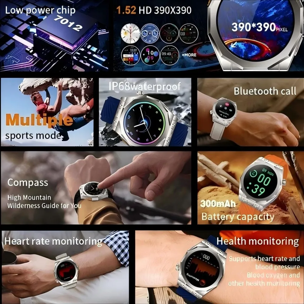 Z83 MAX ساعة ذكية للرجال AMOLED 1.52 بوصة RDFit APP مكالمات بلوتوث GPS Track NFC/GAME/الأسماك الخشبية/مؤشر Zanzhu/Qibla/البوصلة