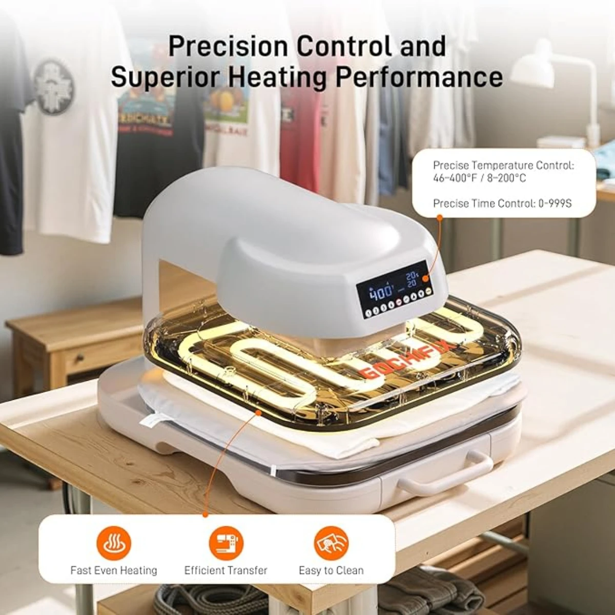 티셔츠용 열 프레스 기계 15"x15" 자동 셔츠 프레스 기계, 4가지 메모리 모드, 15분 자동 차단, 빠르고 균일한 열 프레스 장치
