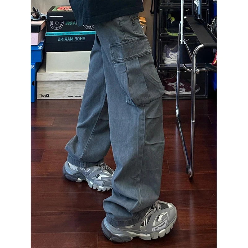 

Deep ey Multi-ket Work Pants Men's Vintage American High Street Paratrooper Straight Leg Loose Sports Trousers