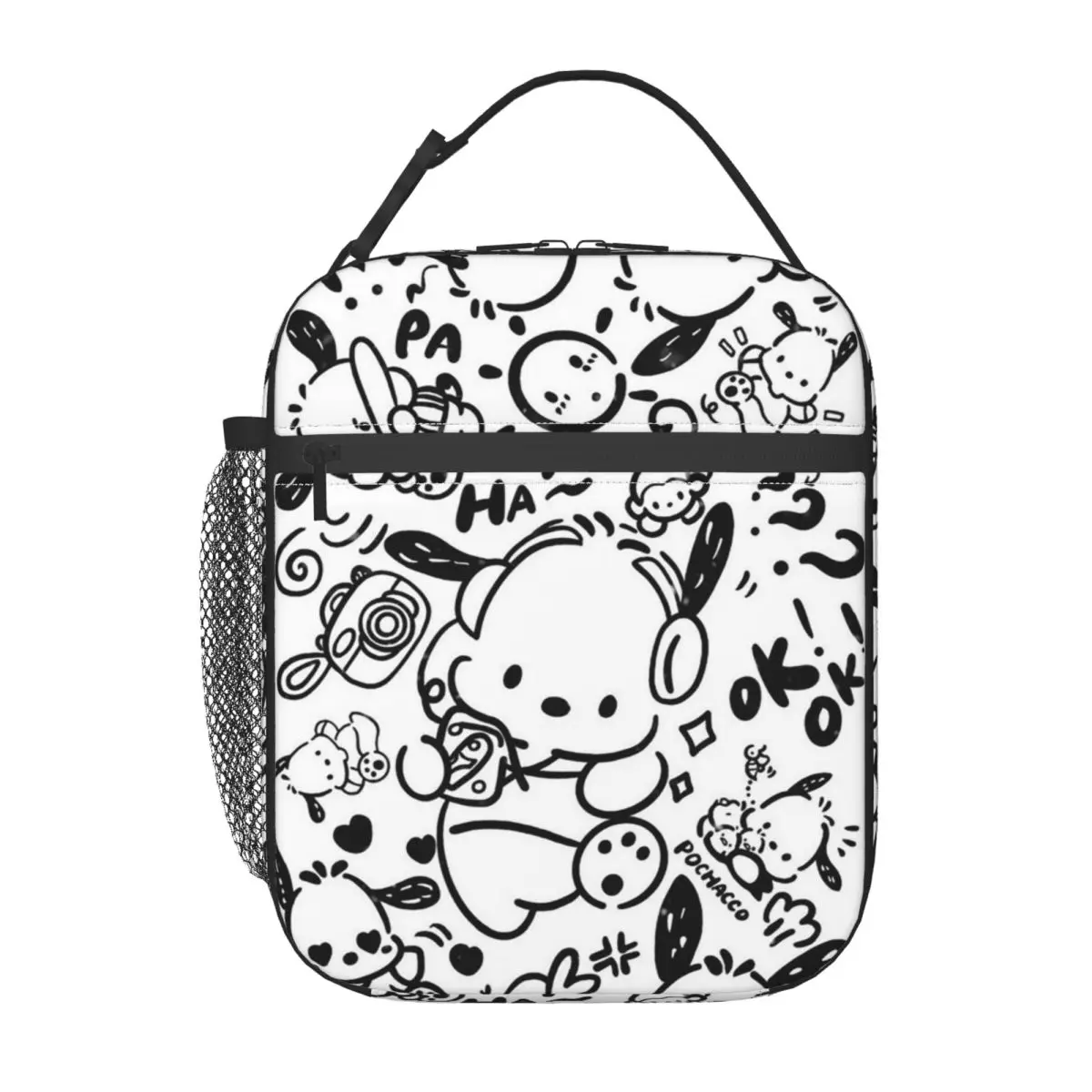 

Custom Pochacco Collage Cartoon Dog Lunch Bag Thermal Cooler Insulated Lunch Box for Women Kids School Food Portable Tote Bags