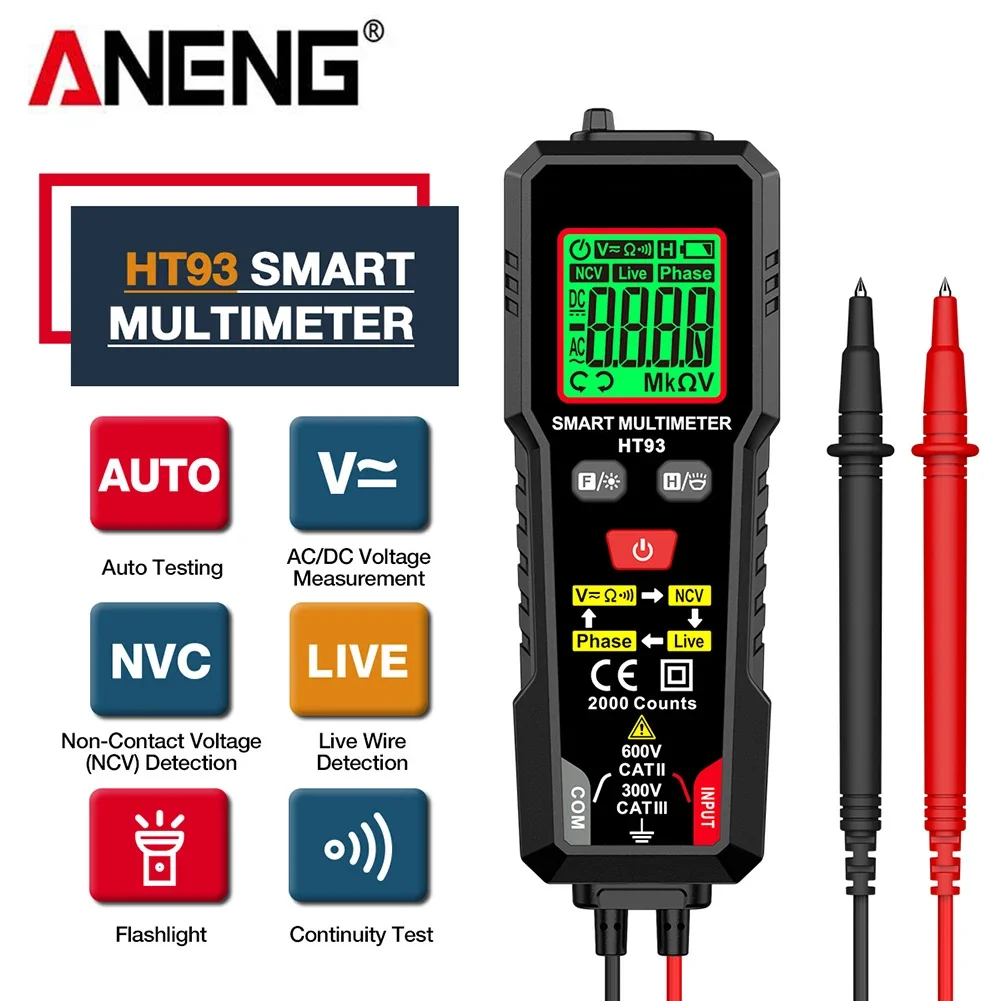 

ANENG HT93 Digital Multimeter AC/DC Voltage Meter Counts Multimetro Ohm NCV Electricity Tools Measuring Instruments