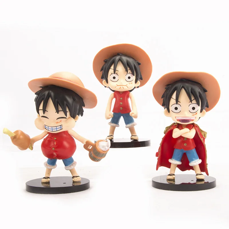 9CM 3Pcs Anime One Piece Figure Monkey D Luffy Three Expression Model Toy Gift Meat-eating StandingCollection Aciton Figure PVC