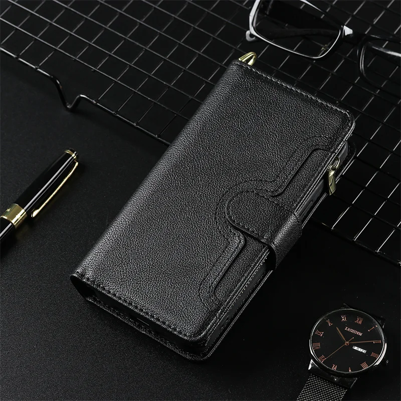 For Apple Iphone 7plus Leather Wallet Magnetic Zipper Wallet with Lanyard Phone Retro Wallet for  Apple Iphone 7plus Iphone 7