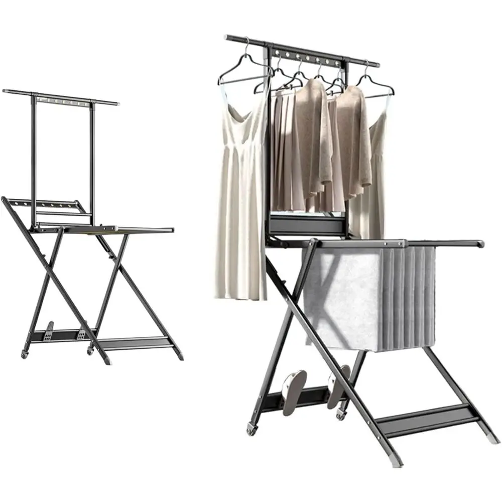 

Heavy-Duty Adjustable Folding Clothes Drying Rack - Indoor/Outdoor Use, Easy Storage, Gold