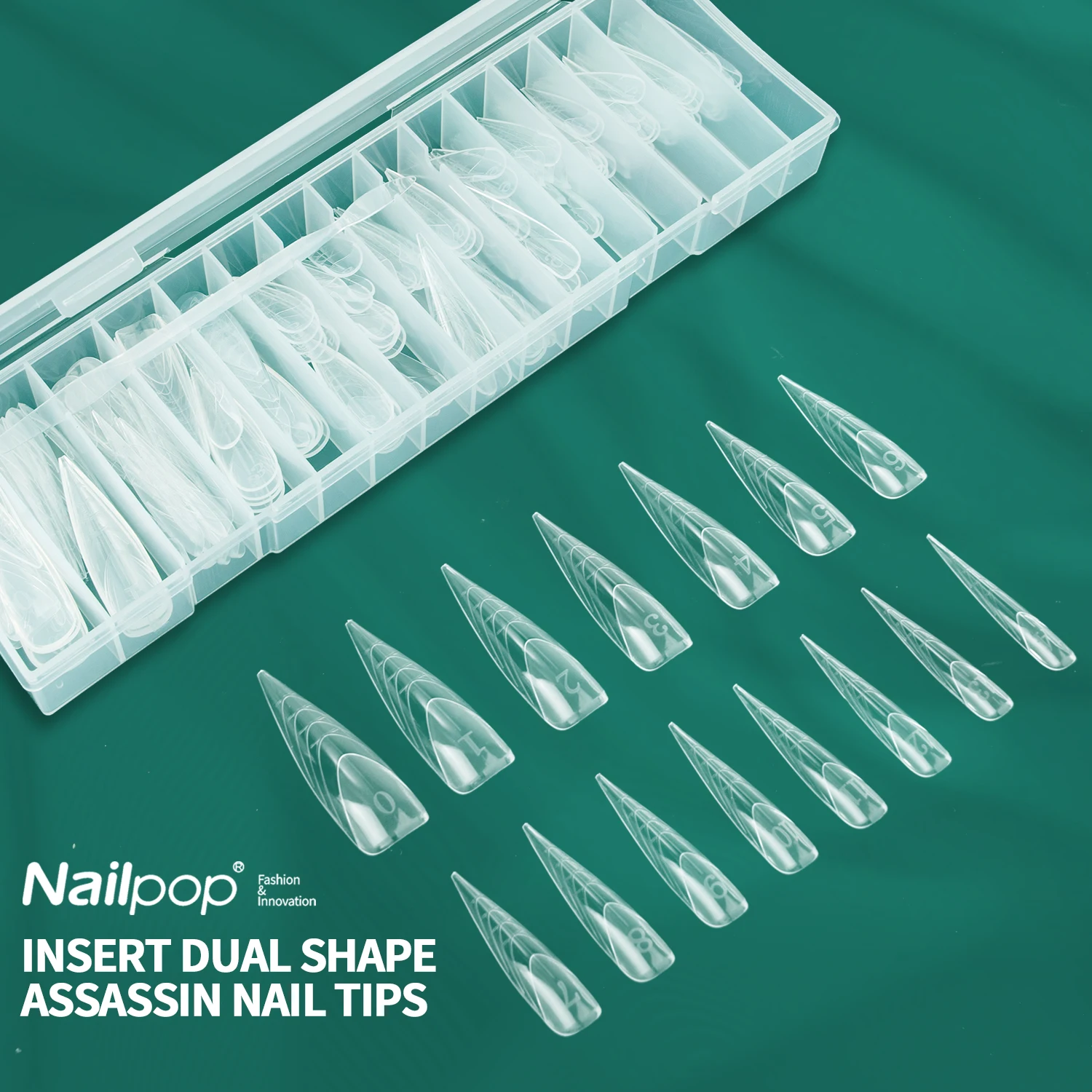 

NAILPOP Embedded Pointed Tip Nail Dual Forms Acrylic Poly Nail Gel UV Quick Building Moulds 15 Sizes Reusable Nail Manicure Tool