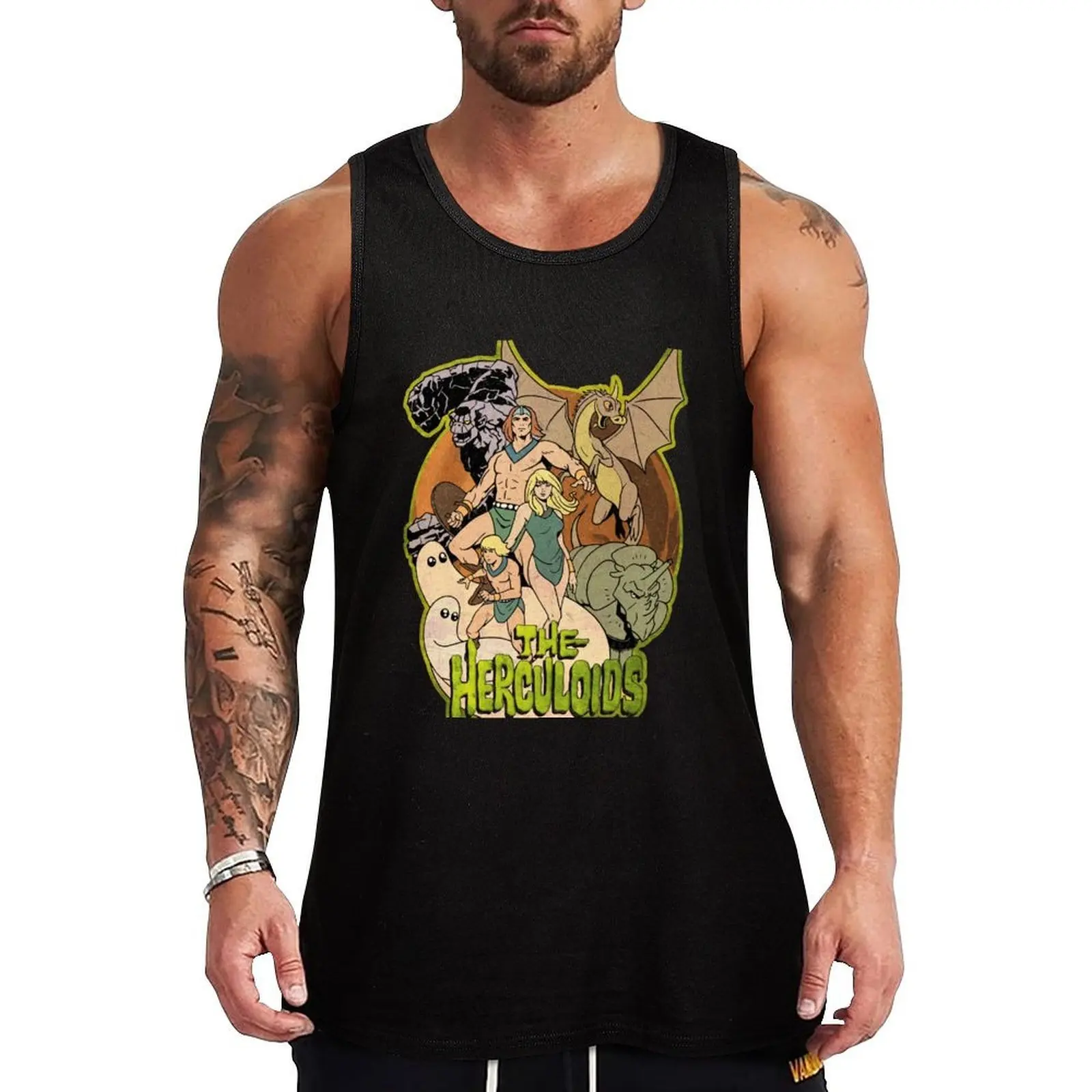 Homenagem aos Herculoids, personagens de desenhos animados dos anos 60, camiseta sem mangas com estampa gráfica criativa