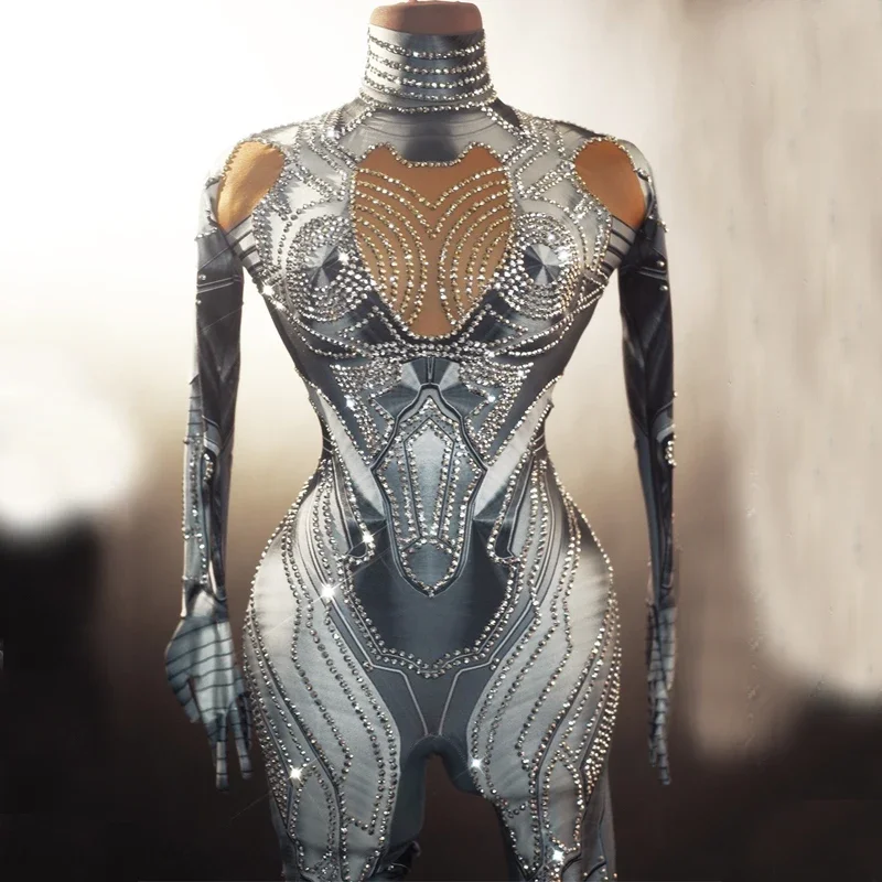 Mono Sexy con diamantes de imitación para mujer, ropa de baile en barra, Bar, Dj, Ds, Gogo, trajes de bailarina, traje de Drag Queen, ropa para discoteca