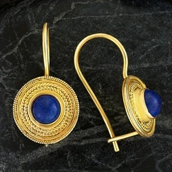 Golden Vintage Handmade Round Turquoise Earrings for Women's Holiday Party Jewelry Accessories