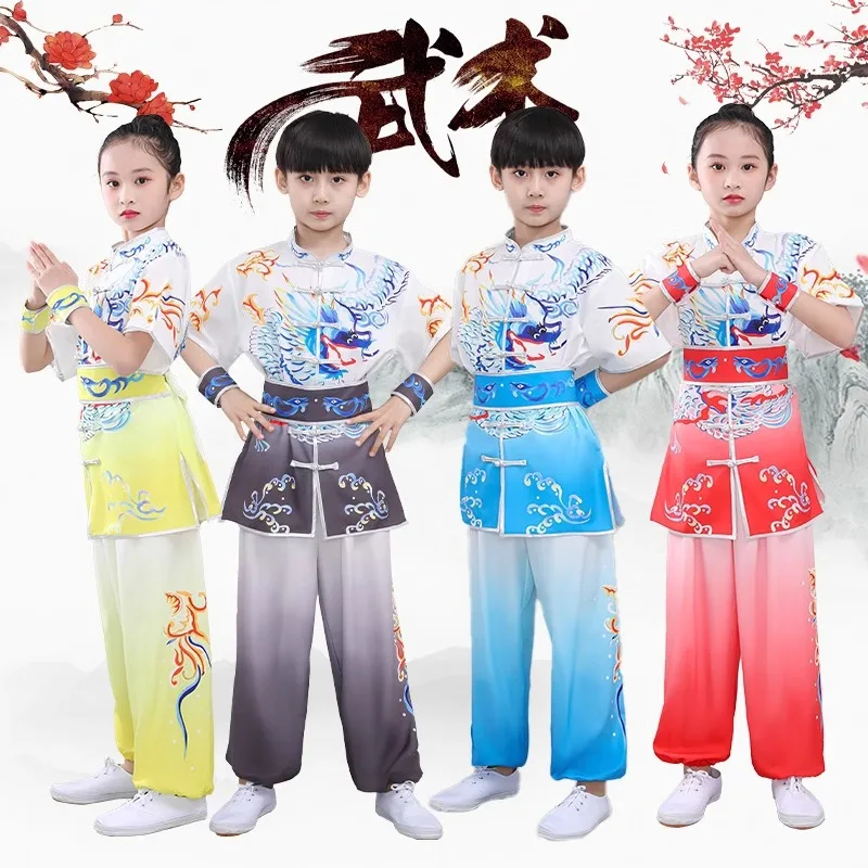 

2025 chinese vintage wushu set dragon print uniforms wushu kung fu clothing martial arts wing chun suit oriental tai chi set