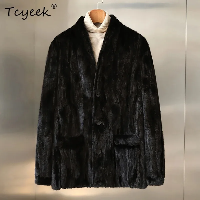 

Tcyeek Real Mink Fur Coat Men Winter Clothes Real Fur Jacket Patchwork Female Mink Mens Coats New in Outerwears Куртка Мужская