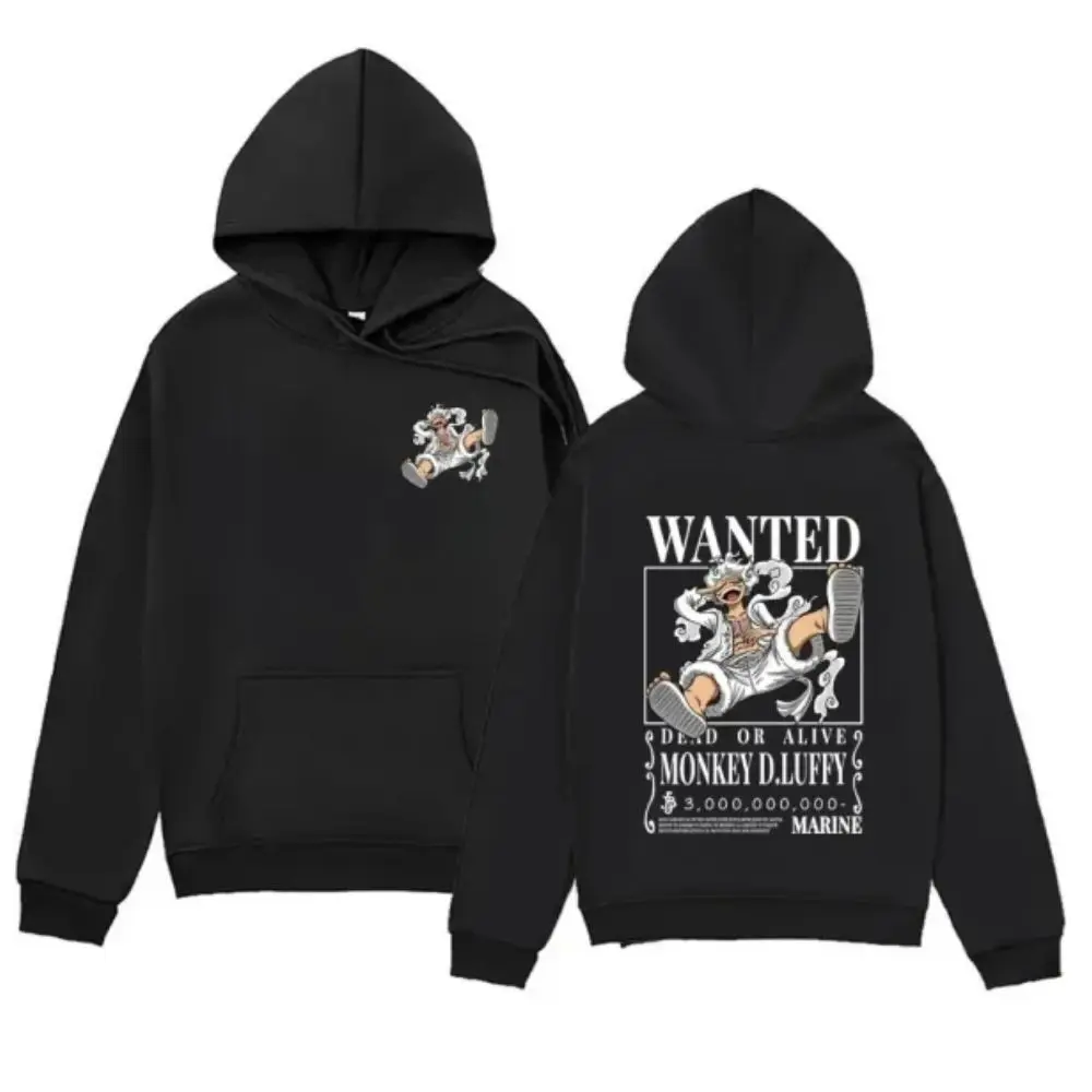 Sudadera con capucha negra de una pieza para hombre y mujer, sudadera de algodón de invierno 2025, diseño de cartel buscado, mono D Luffy, 3 mil millones de recompensas, texto marino