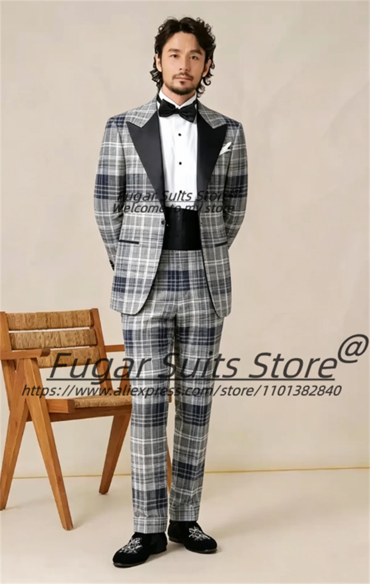 Business Classic Plaid Men Suits Customized Slim Fit Peak Lapel Groom Wedding Tuxedos Handsome Formal 2 Pcs Sets Ropa Hombre