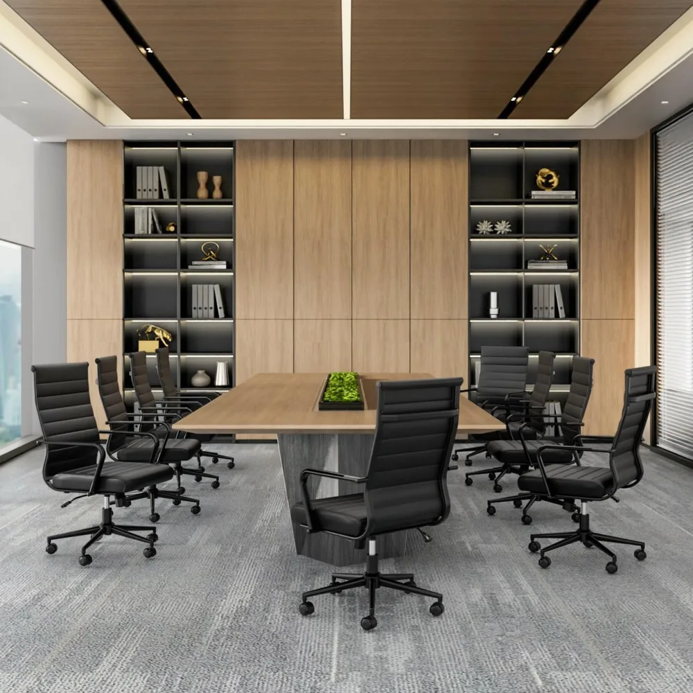 Leather Office Desk Chair, Conference Room Chairs Executive Chair Ribbed, Ergonomic Height Adjustable Swivel Rolling