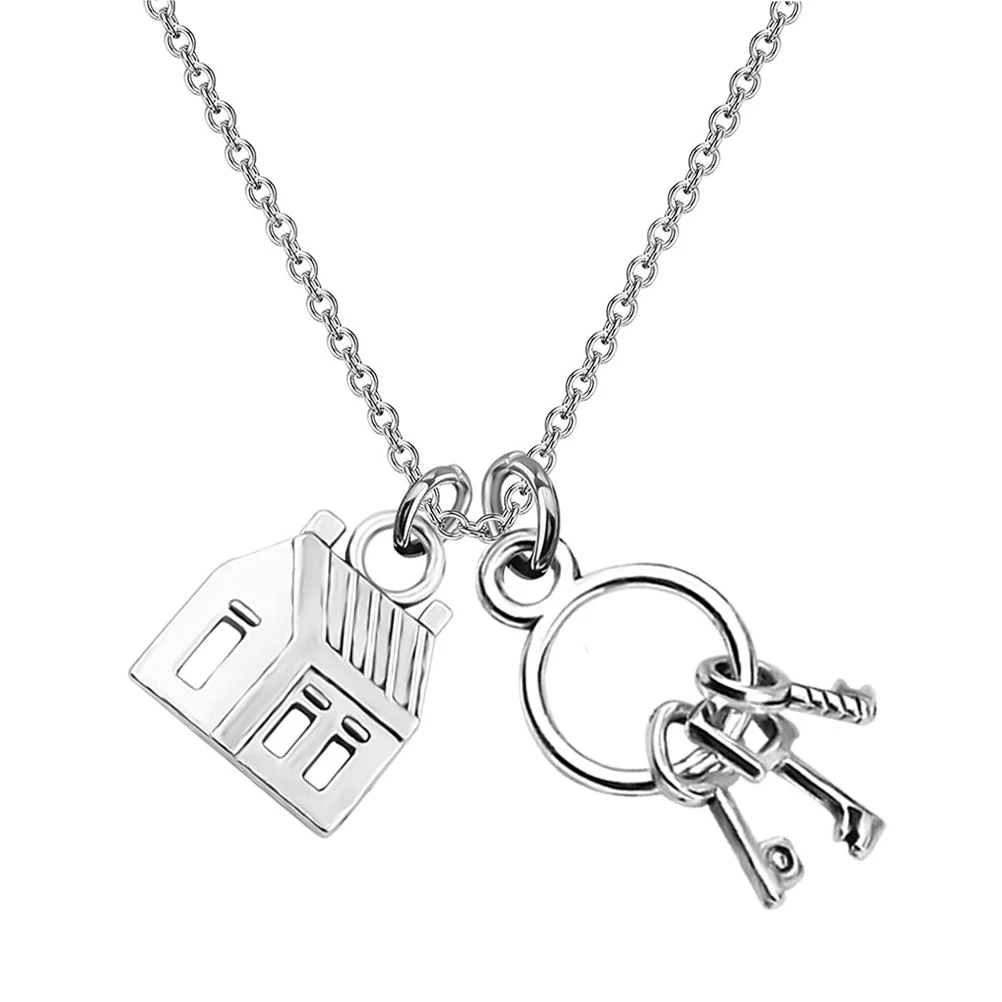 

House Pendant Necklace Alloy Chain Silver Home Charm Sweater Chain Unique Design Durable Safe Matching Clothes Gift Housewarming