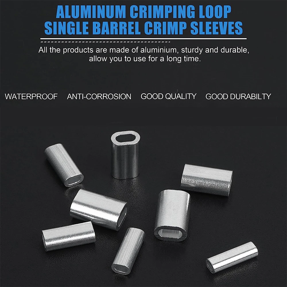 500Pcs/Box Aluminum Crimping Loop Sleeves Kit Wire Rope Fishing Crimp Sleeves Tubes Fishing Line Connector Accessories Tackle