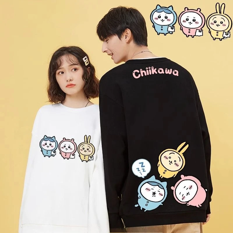 Anime Cartoon Kawaii Chiikawa Hachiware Usagi Sweatshirt Leisure Slimming Loose Long Sleeves Tops Pajamas Party Soft Breathable