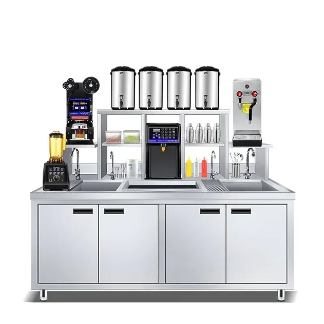 1.5-meter milk tea making pearl tea bar counter, equipped with a double pool freezer for sale