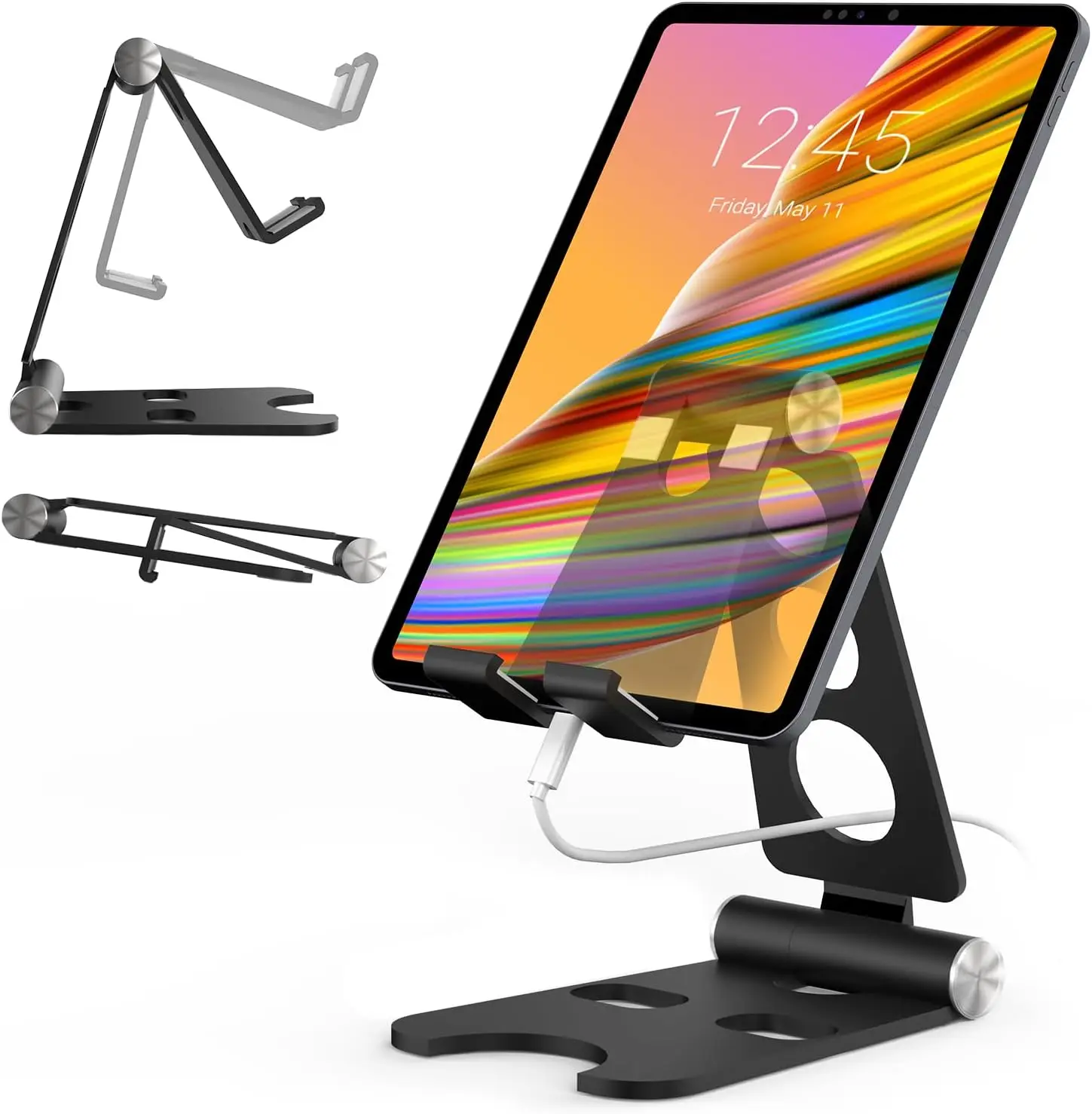 

Adjustable Aluminum Tablet Stand with Cord Holder, Foldable Desktop Stand for iPad, Galaxy Tab, Kindle, Phone 4-16''