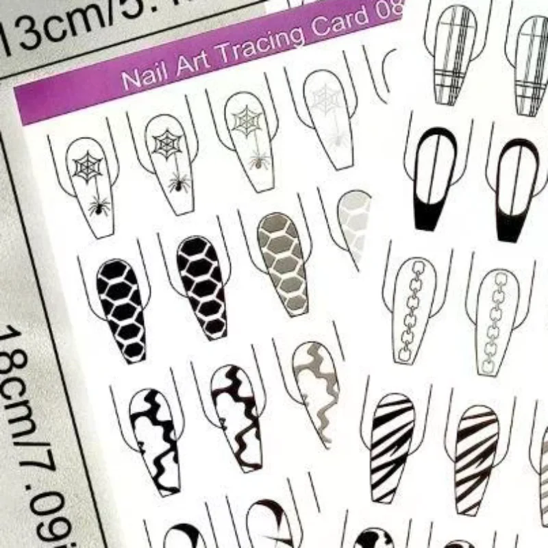 Resin Art Guide Free - 10枚入り ネイルアート用ライン練習用紙、ドローイング・ペイント用テンプレート、学習用ノート、マニキュア用具、UVジェルポリッシュ用ガイド、ネイルアクセサリー