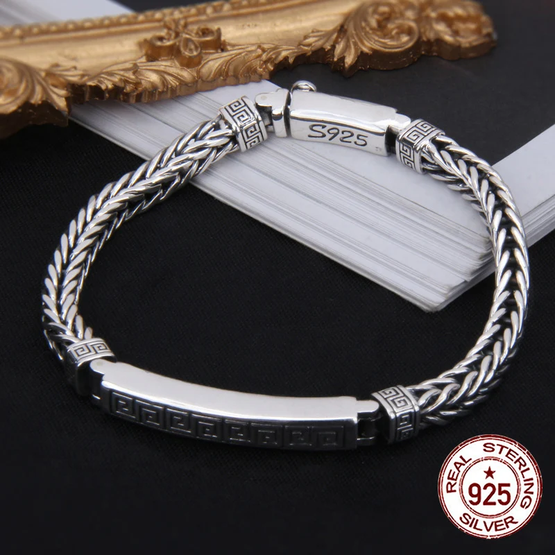 

S925 sterling silver bracelet temperament fashion back word pattern back word pattern hand woven Fried Dough Twists high-level