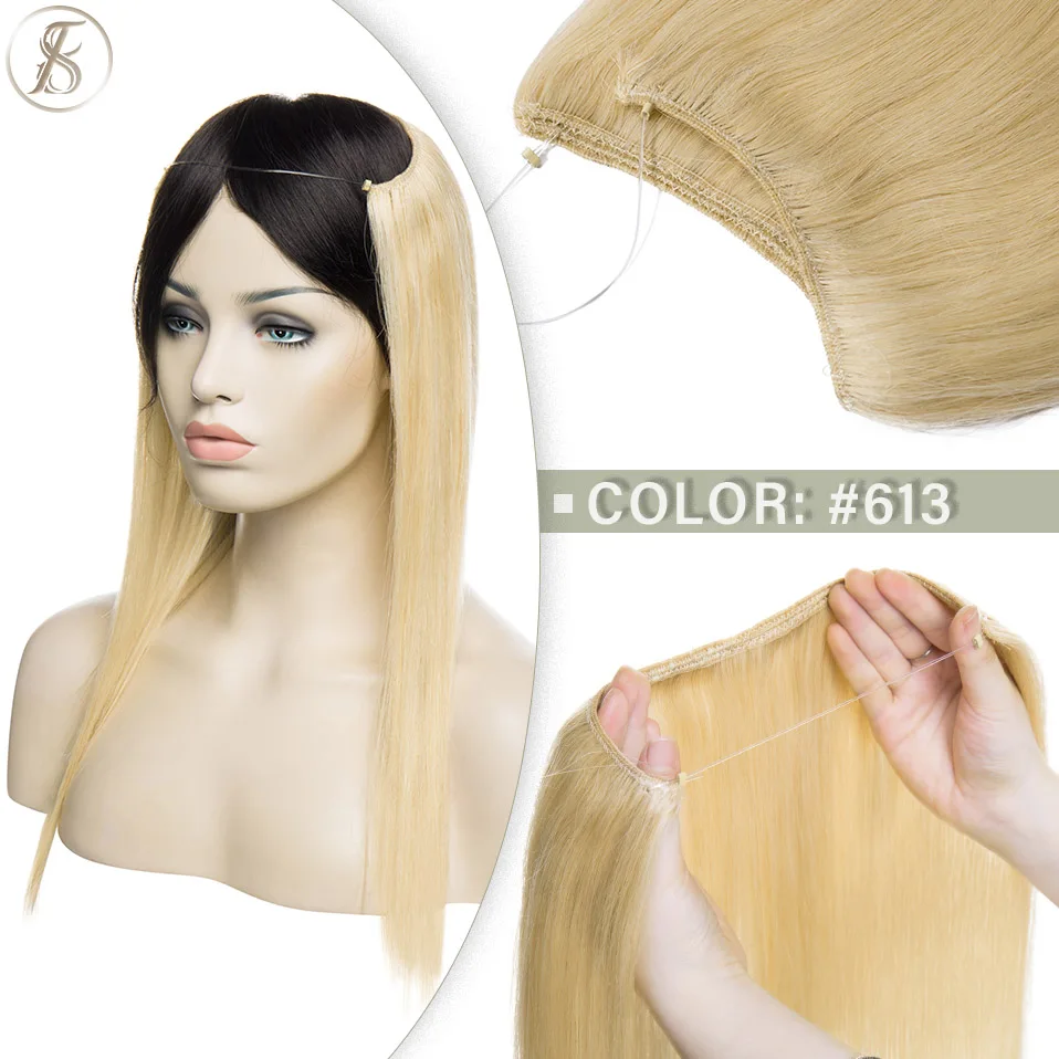 TESS Natürliche Haar Extensions Bundles Menschliches Haar 16-24inch 60g-80g Draht In Haar Extensions gerade Haarteil Unsichtbare Fisch Linie – Detail 15