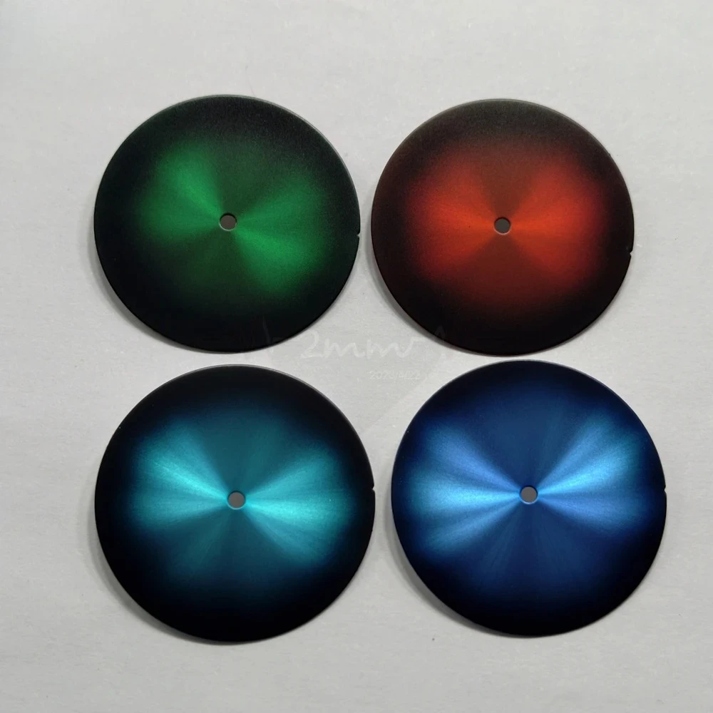 

Заготовка циферблата для часов 33,5 мм, градиентный сине-красно-зеленый цвет, для механизма ETA 2824, циферблат с эффектом солнечных лучей.