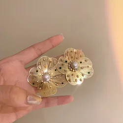 Trend Design Flower Earrings Pearl Crystal Earrings For Womer Exaggerated Temperament Drop Dangle Earings Party Gift