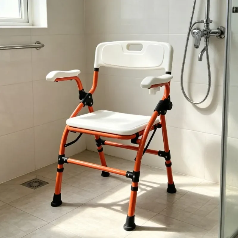 Folding bath toilet chair 2-in-1 aluminum alloy bath chair Nursing home hospital elderly enlarged and widened toilet chair